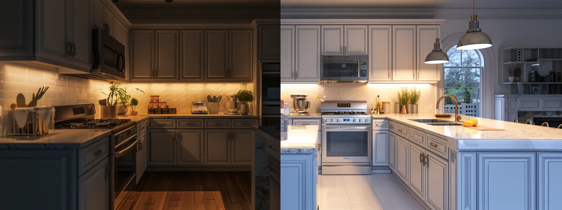 a kitchen renovation scene showcasing the precise installation of custom cabinets by a professional contractor.