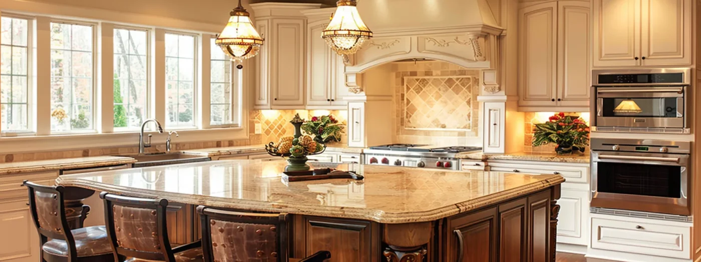 a stunning kitchen featuring sleek, modern custom cabinets in a warm, inviting color palette.