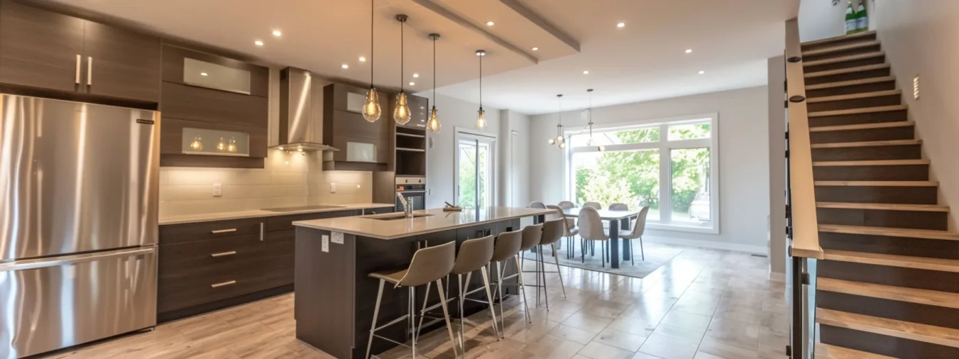 a modern kitchen filled with sleek, discounted rta cabinets in canada.