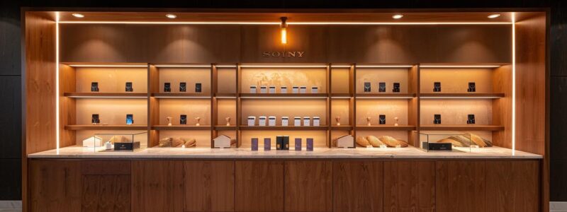 a beautifully arranged display of modern rta cabinets in a sleek canadian showroom, featuring rich wood finishes and sleek lines under warm, inviting lighting.