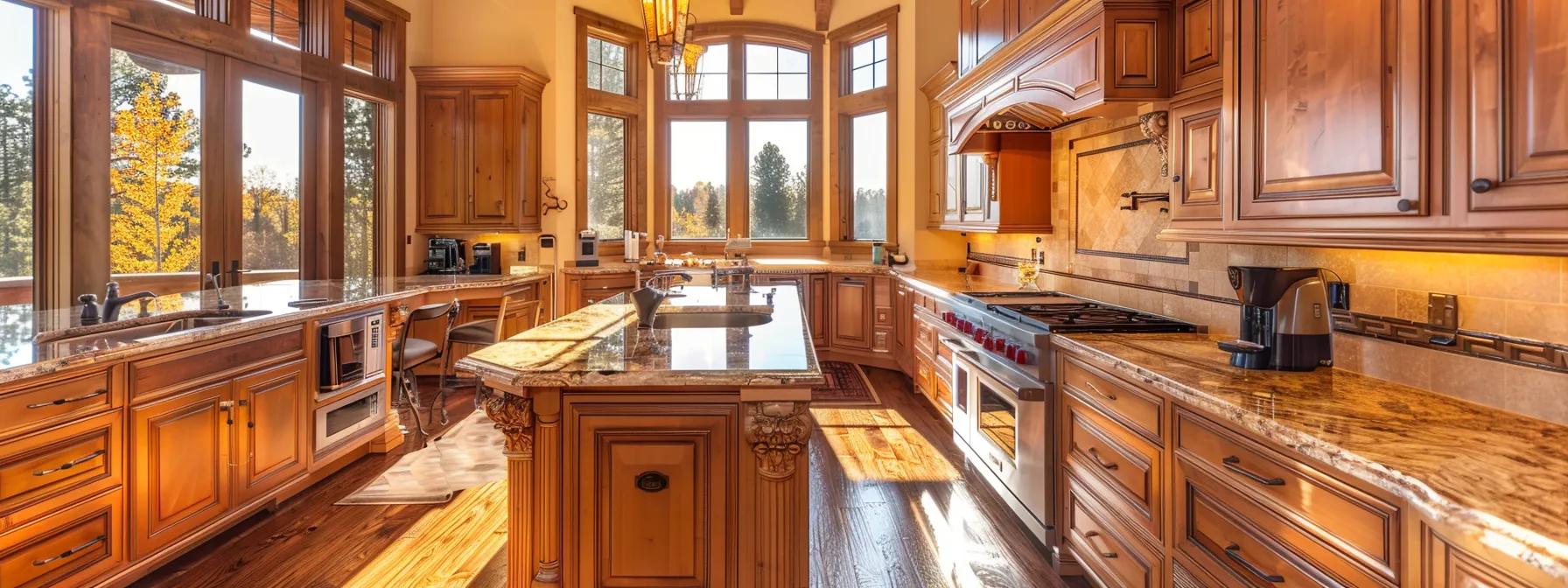 a beautifully crafted custom kitchen showcases elegant cabinetry, bathed in warm, natural light that highlights its intricate design and optimised layout for functionality and flow.